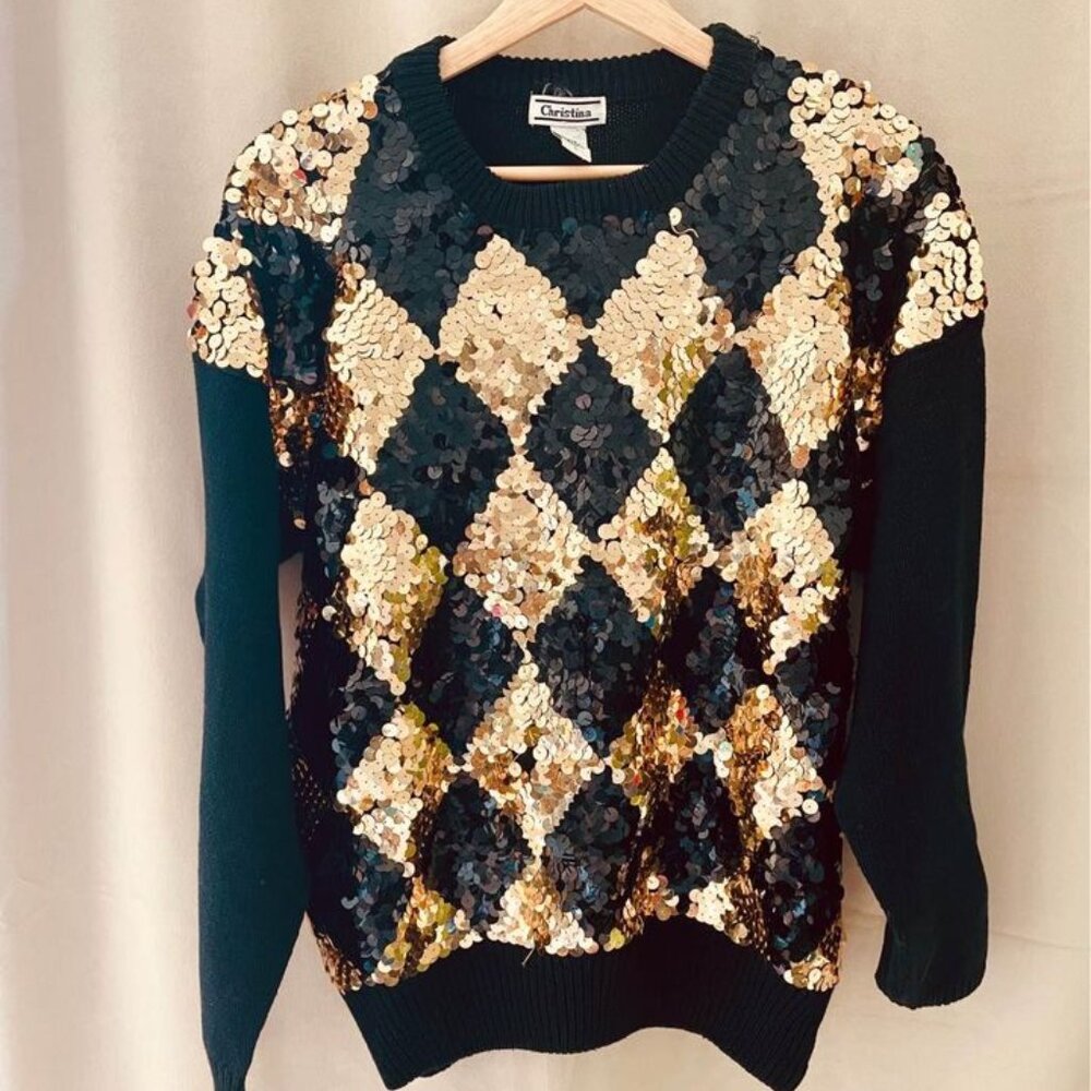 Vintage 90s Christina Sequin NYE Sweater L